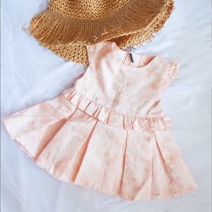 Coral Pink Contrast Print Baby Girl Ruffle Dress